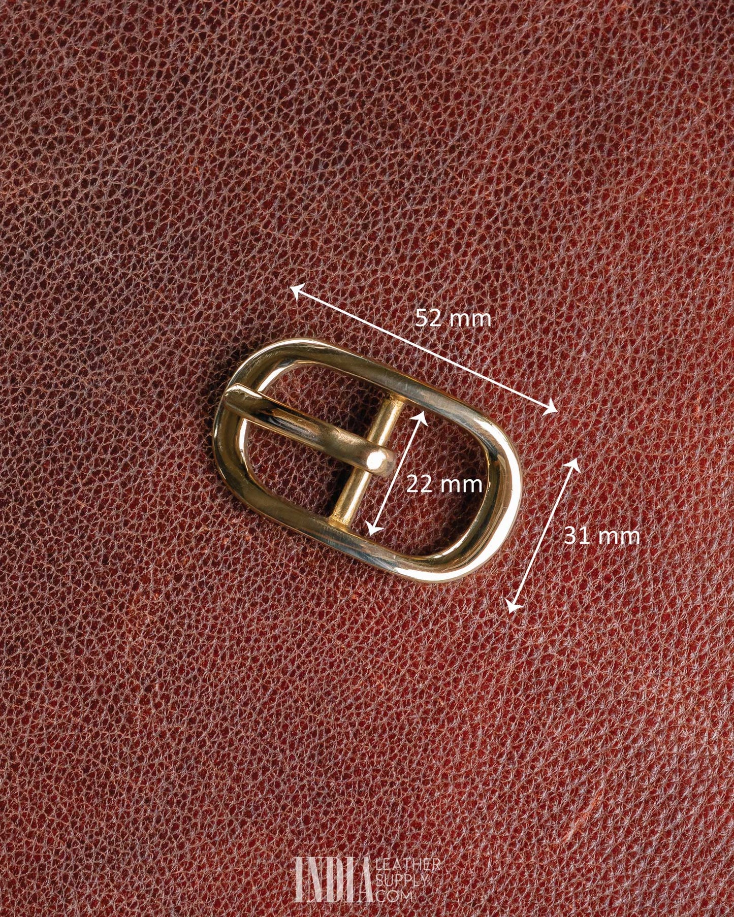 22mm Centre Bar Buckle, Solid Brass | Measurements | India Leather Supply