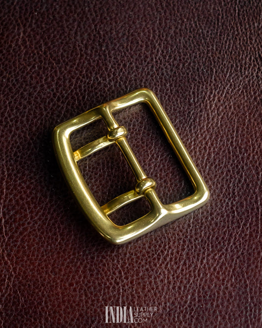 Center Bar Buckle Double Tongue, Solid Brass (44mm)