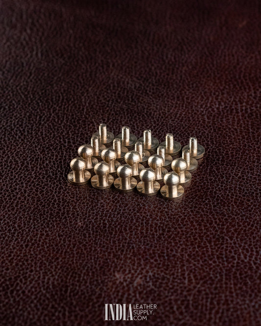 Button Studs, Solid Brass (Screw Back), pack of 10 with screws | India Leather Supply