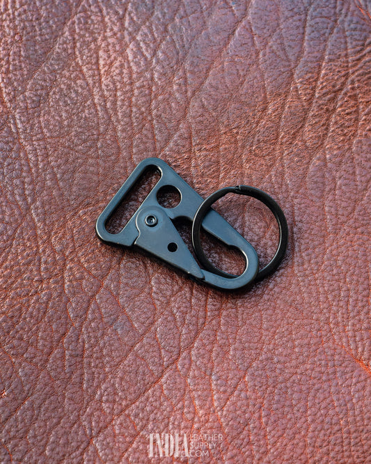HK Spring Snap Hook with Ring (1 inch) | Black | India Leather Supply