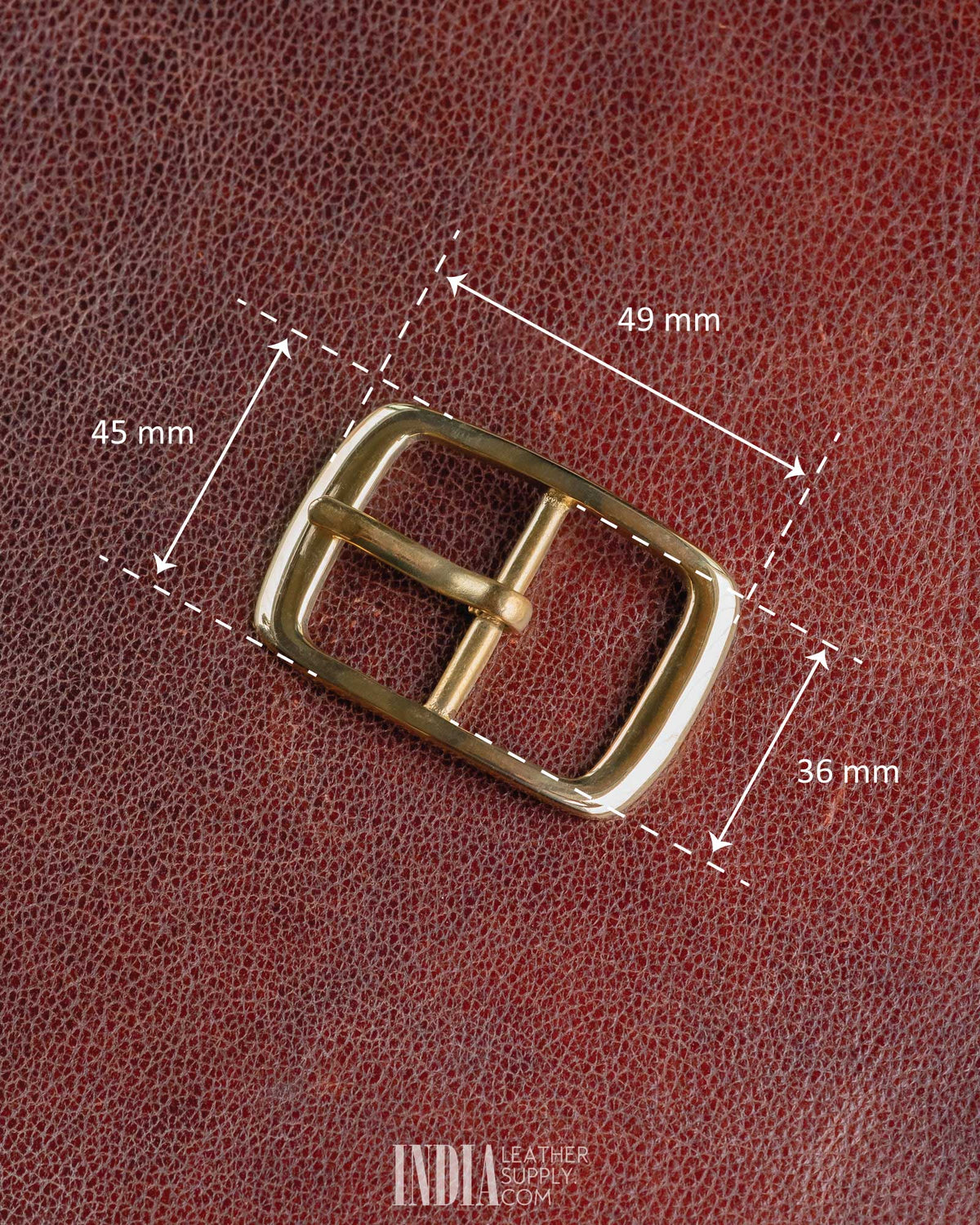 36mm Centre Bar Buckle, Solid Brass | Measurements | India Leather Supply