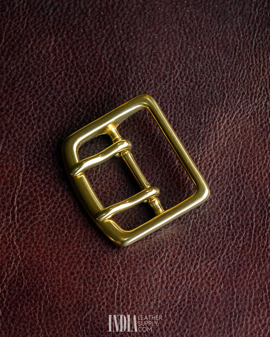 Center Bar Buckle Double Tongue, Solid Brass (44mm)