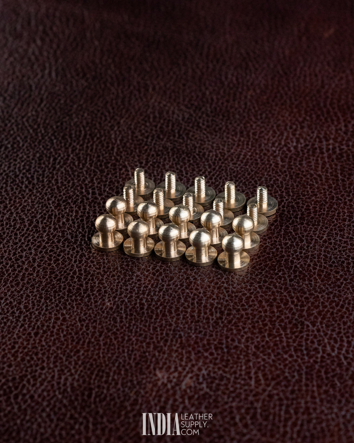 Button Studs, Solid Brass (Screw Back), pack of 10 with screws | India Leather Supply