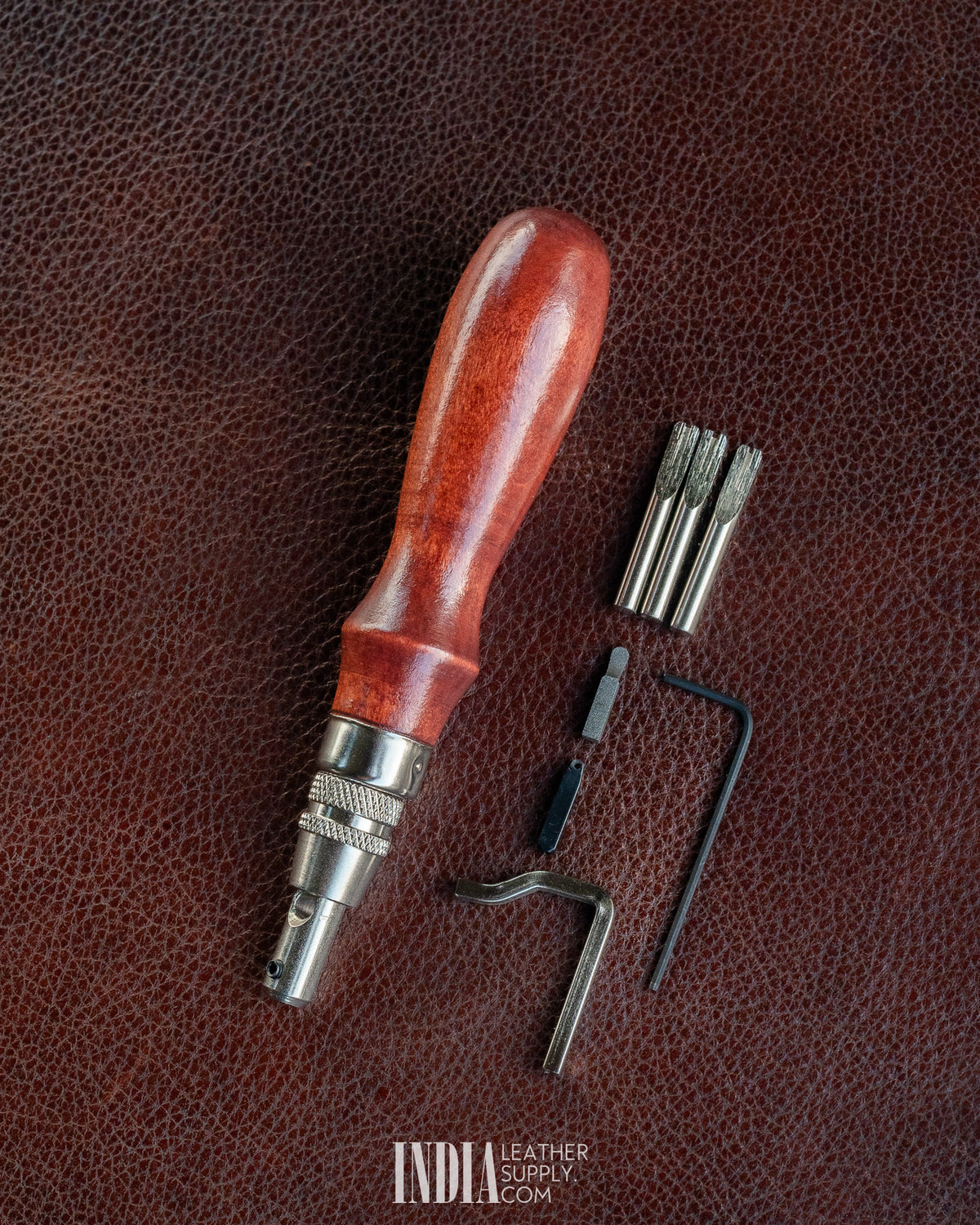 Groover, Creaser & Beveller Multi-Tool | Handle, edge guide, hex key and five heads | India Leather Supply