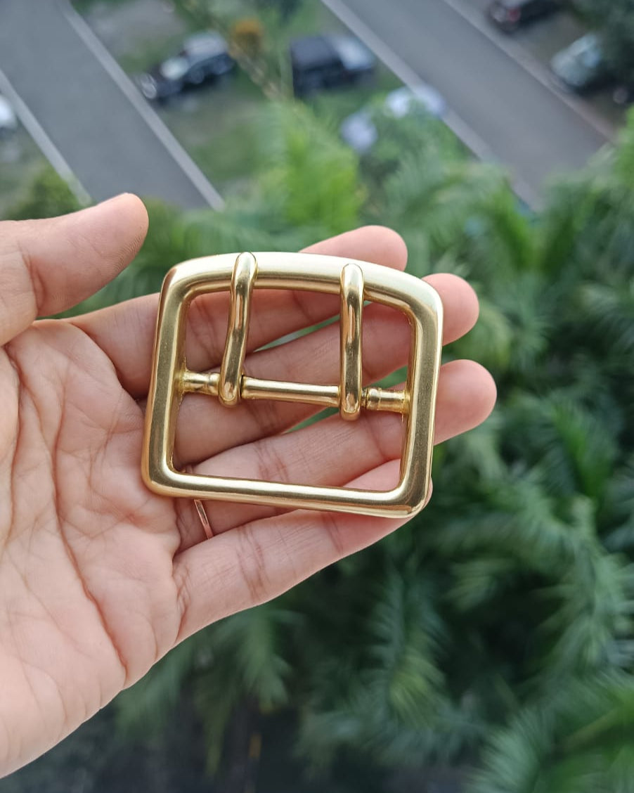 Center Bar Buckle Double Tongue Solid Brass 44mm | India Leather Supply