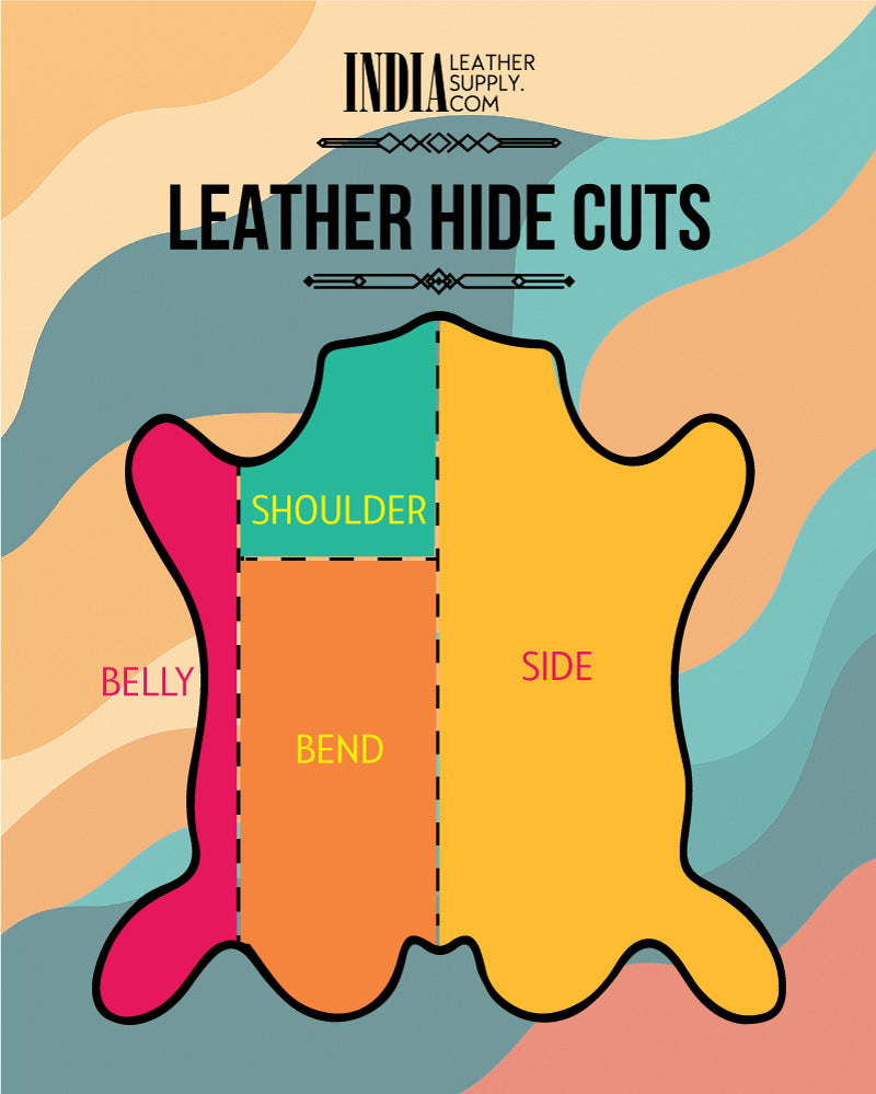 Diagram of leather hide sections and cuts | India Leather Supply