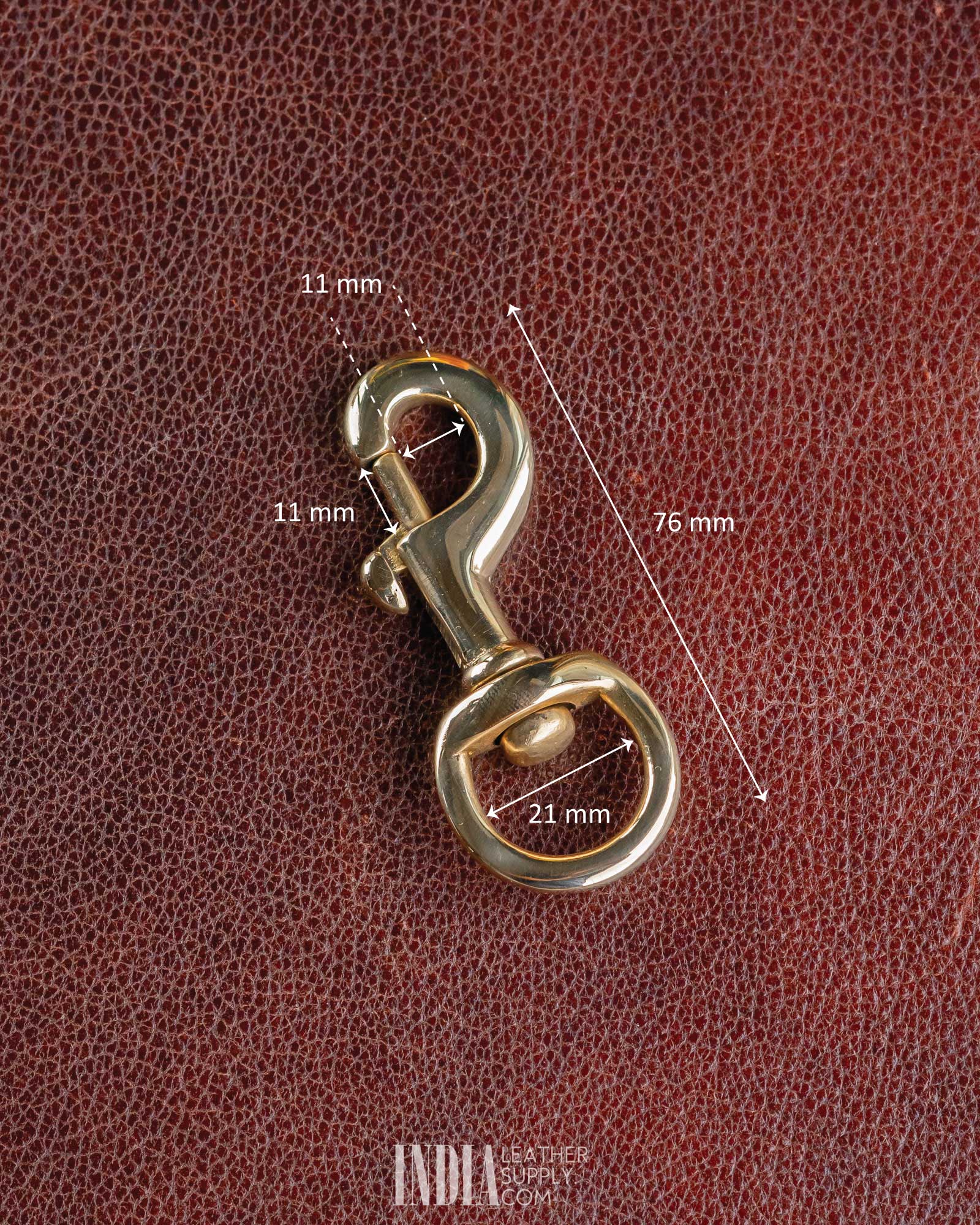 Swivel Dog Hook (Trigger Snap), Solid Brass | Measurements | India Leather Supply