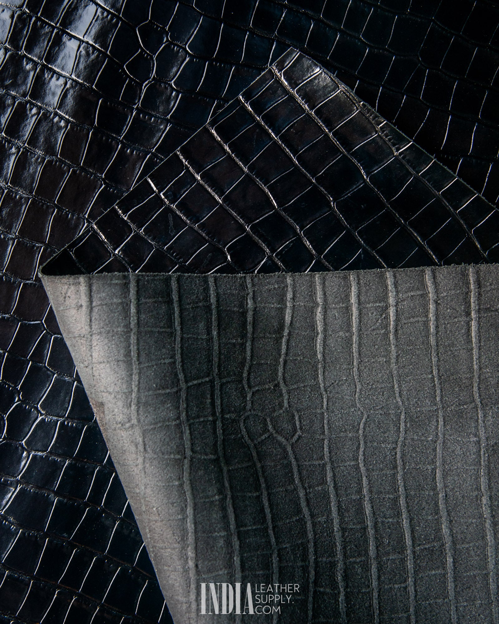 Tuscania Industria Conciaria - Cocco Stampato Nero (Regolare) - 0.9/1.1mm | India Leather Supply